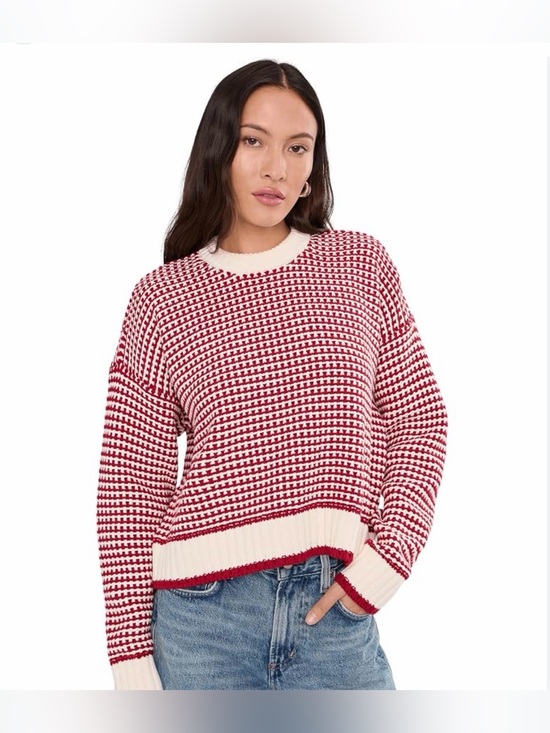 Madewell Sweaters - Madewell Crewneck Houndstooth Knit Sweater in Red and Cream